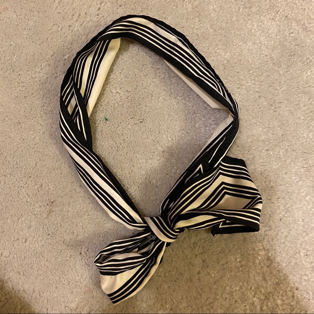 Black white striped satin scarf travel Europe vacation nautical summer silky